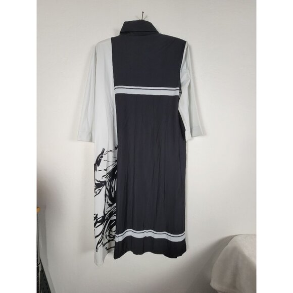 Tekbika By Alembika Black White Colorblock Long Button-Up Shirt Dress Size 4 New - Picture 2 of 10